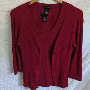 Vtg Rafaella Silk Blend Ribbed Shell & Matching Cardigan‎ Red Twin Set Women's M